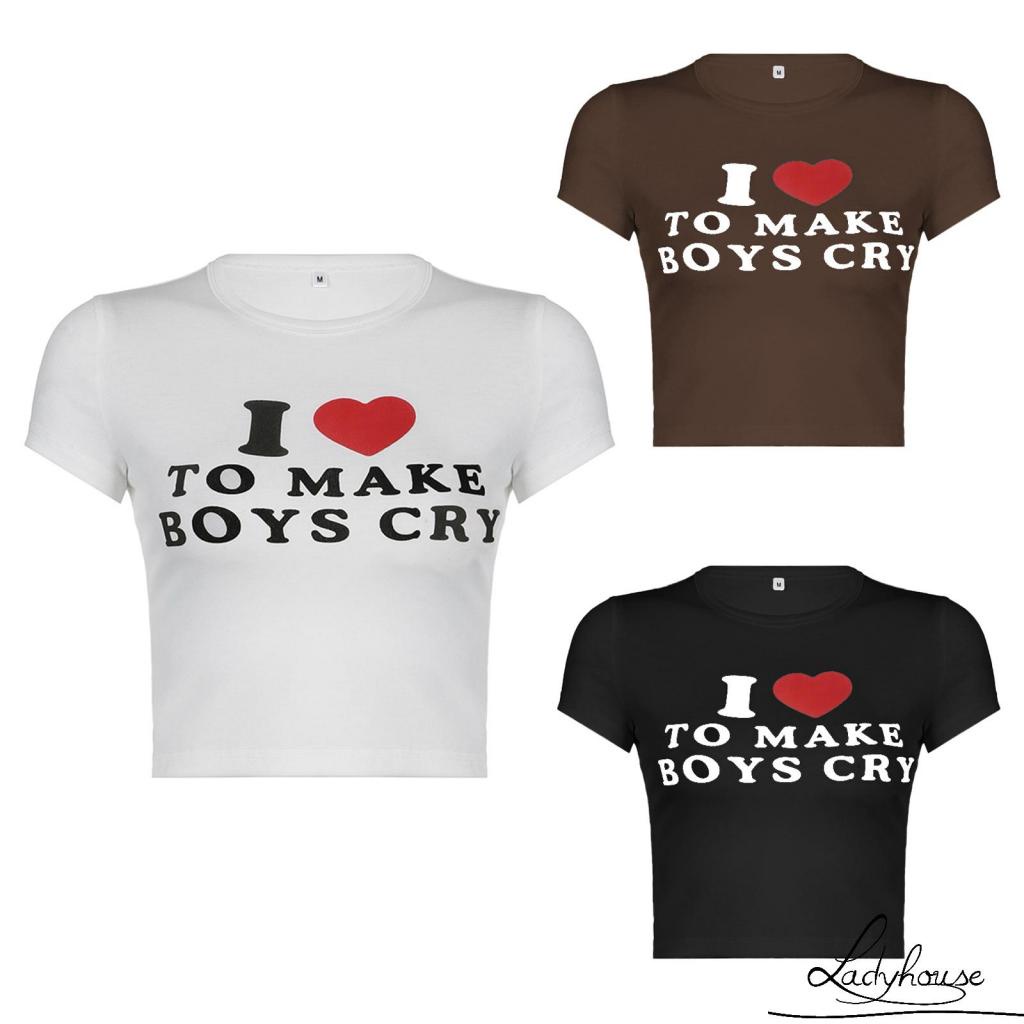 LDD-Women´s Crop Tops, Crew Neck Short Sleeve Letter Print Slim Fit Pullover T-Shirt for Young Ladies