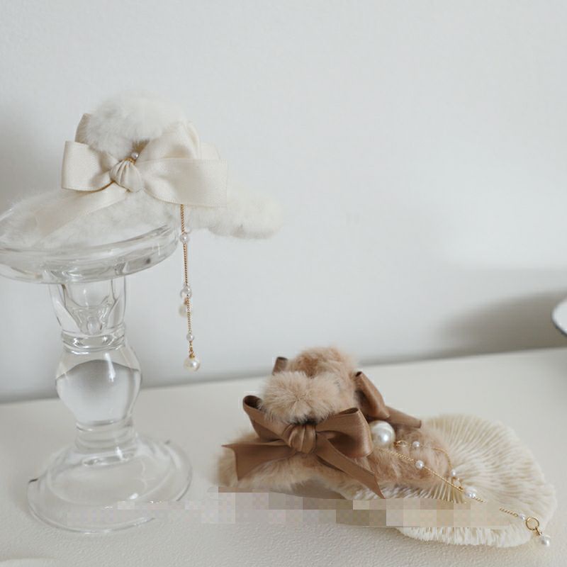 Kẹp Tóc Nơ Đính Ngọc Trai Phối Lông Xù Xinh Xắn 2022