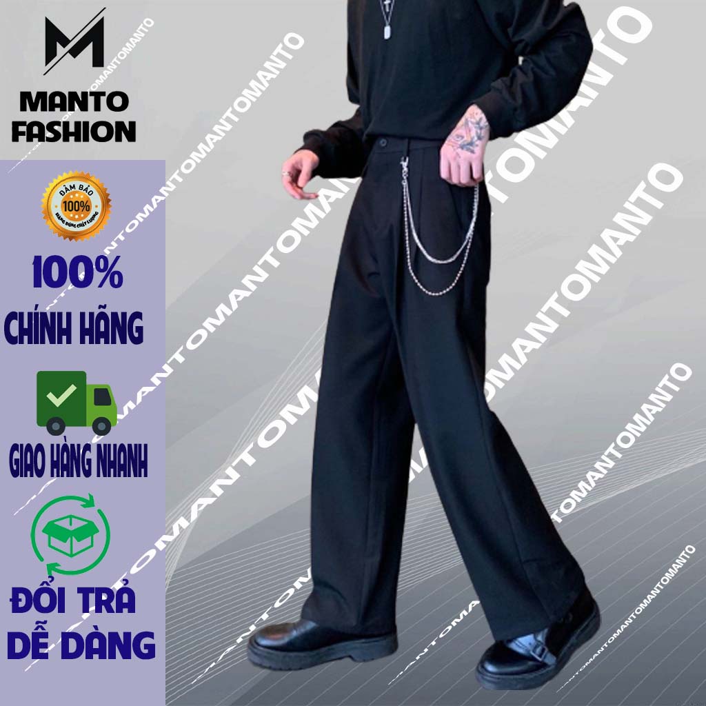 Quần tây ống rộng nam nữ vải hàn cao cấp kèm dây xích phong cách Unisex Hàn Quốc QSX001