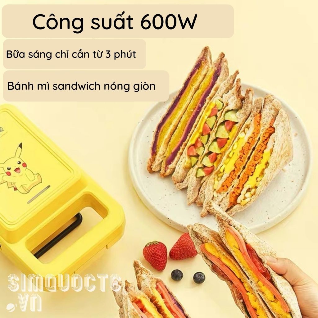 Máy kẹp nướng bánh mì sandwich kèm khuôn đá chống dính Pikachu - Hàng Chính Hãng Media