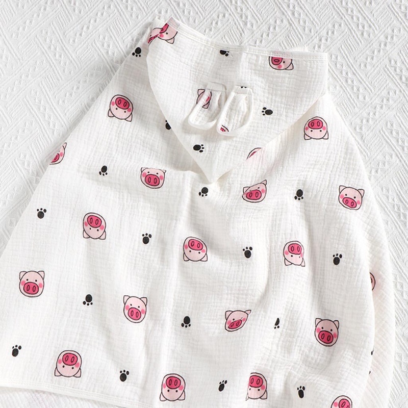 Khăn Choàng Tắm Có Nón Bằng Cotton Mềm In Họa Tiết Hoạt Hình Cho Bé