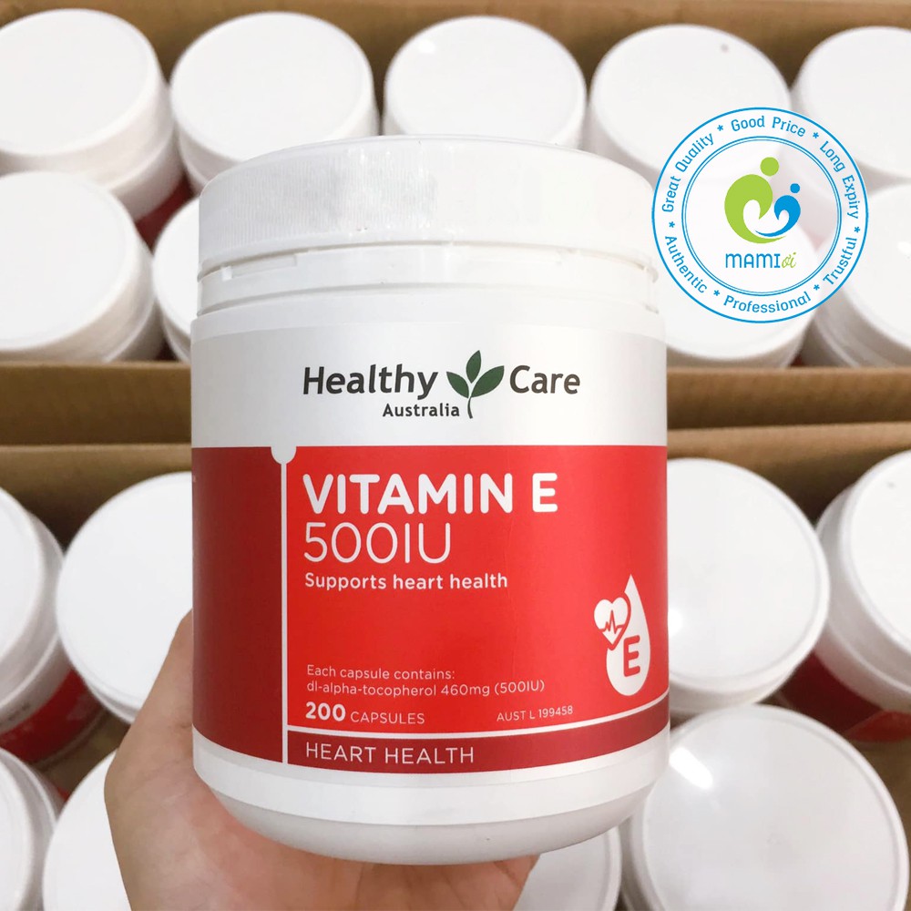 Viên uống (200v) hỗ trợ tái tạo, làm đẹp da và tóc, cho người từ 12 tuổi Healthy Care Vitamin E 500IU, Úc