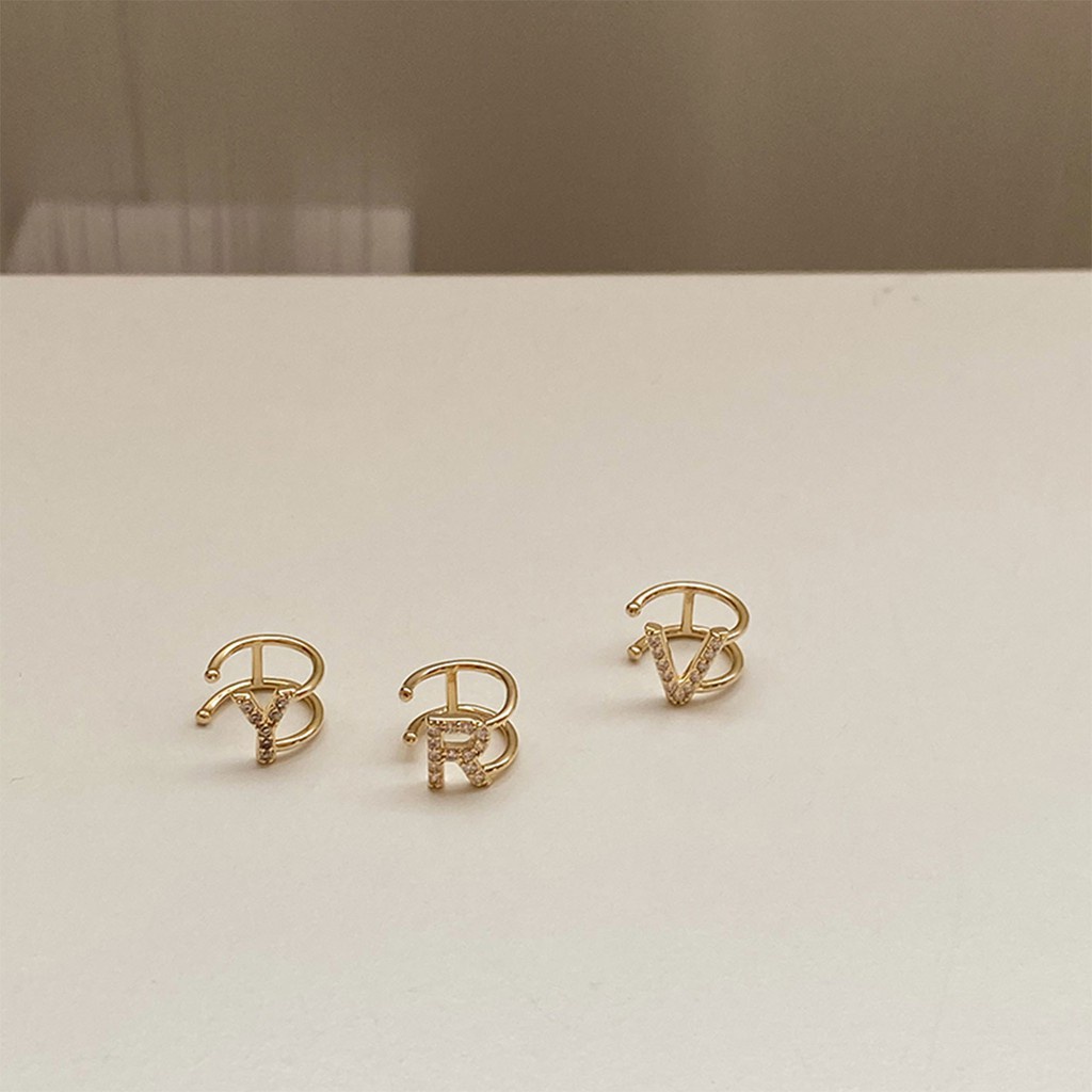 Bông tai hình chữ đính đá zircon cao cấp sang trọng cho nữ