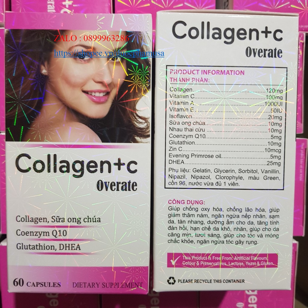 Collagen +C overate Giúp chống oxy hóa, chống lão hóa, giúp giảm thâm nám .