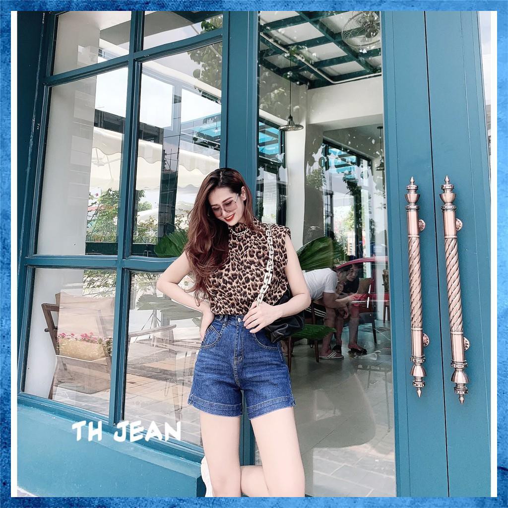 [Jeans nữ thiết kế] Quần sooc bò trơn, quần shorts jeans lưng cao túi chéo xẻ gấu. Mã S5105