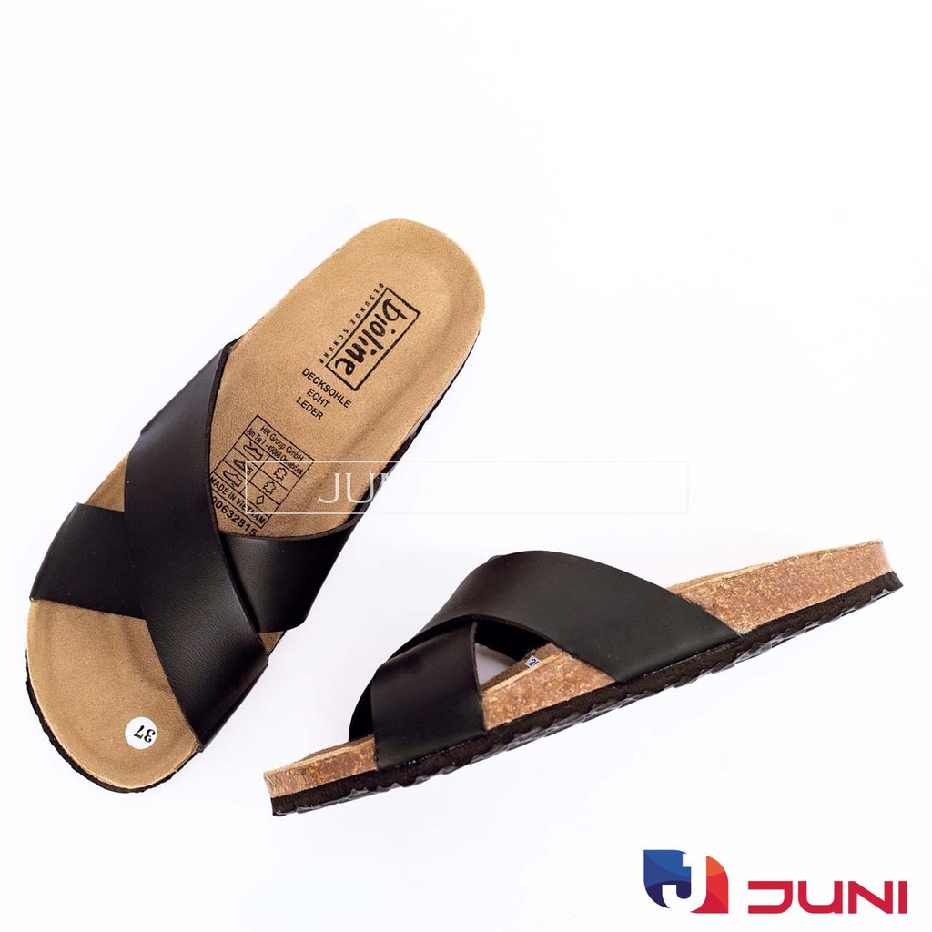 [DA PU-CHỐNG NƯỚC] PU03- Dép sandal quai chéo da PU, đế trấu Bioline Birken - Xuất khẩu châu Âu - Juni Store