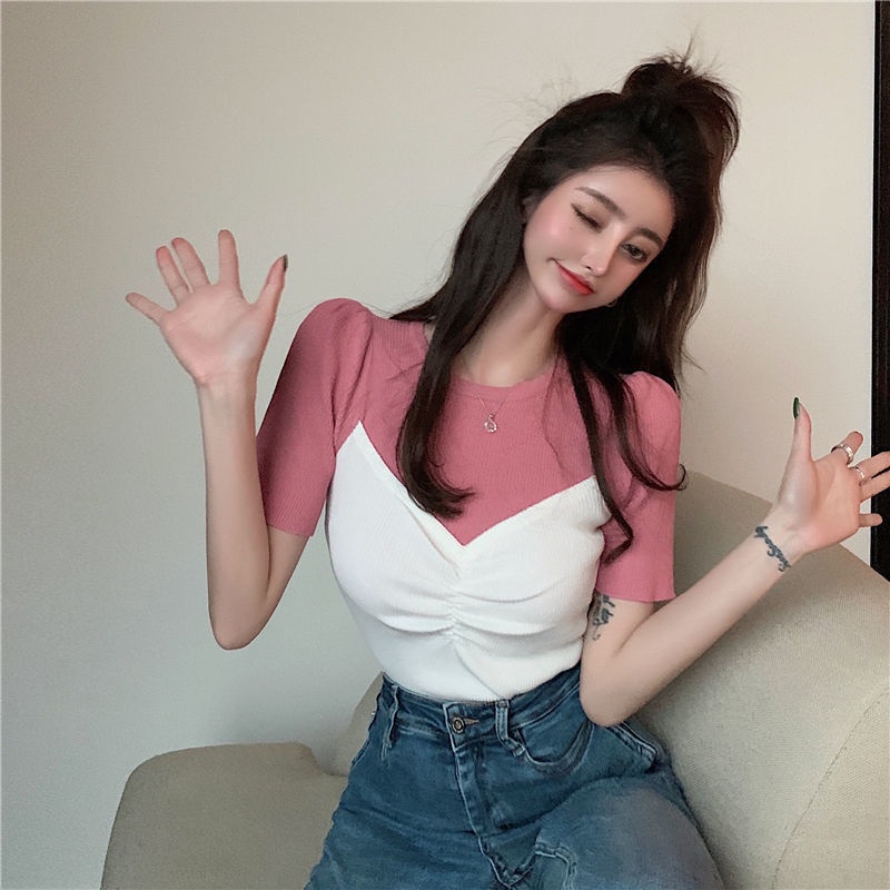 Áo Len Giả Hai Mảnh Tay Ngắn Phong Cách Thanh Lịch Thời Trang Mùa Hè Mới Cho Nữ