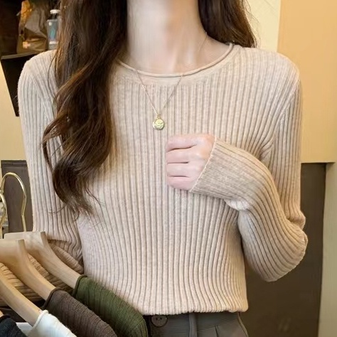 Áo len ZHELIHANGFEI tay dài cổ tròn lưng cao dáng ôm thời trang trẻ trung cho nữ