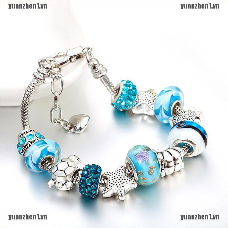 [YUANZHEN1] Vòng Tay Chuỗi Hạt Pha Lê Xanh Dương Vỏ Sò Cho Nữ
