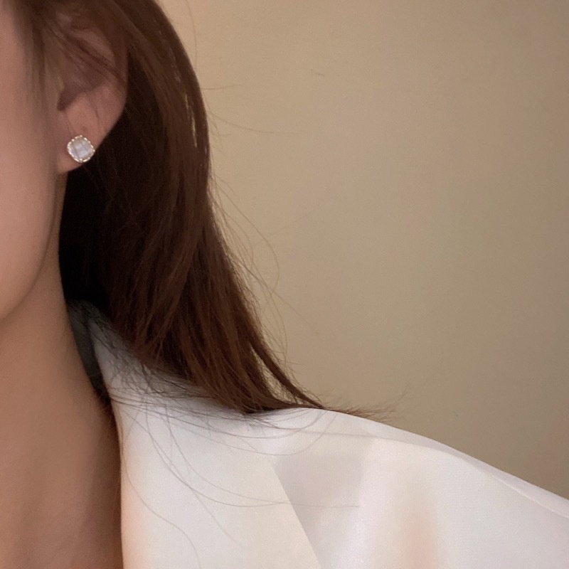 Bông Tai Mạ Bạc 925 Hình Học Đơn Giản Phong Cách Retro Pháp