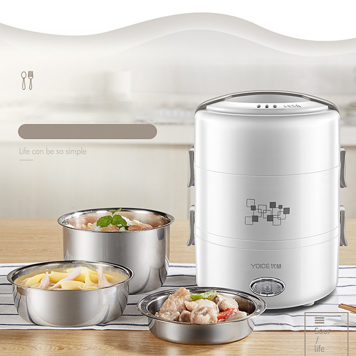 [Mã ELMS5 giảm 7% đơn 300K] Hộp cơm inox hâm nóng 3 tầng, hộp cơm văn phòng tự nấu chín | BigBuy360 - bigbuy360.vn