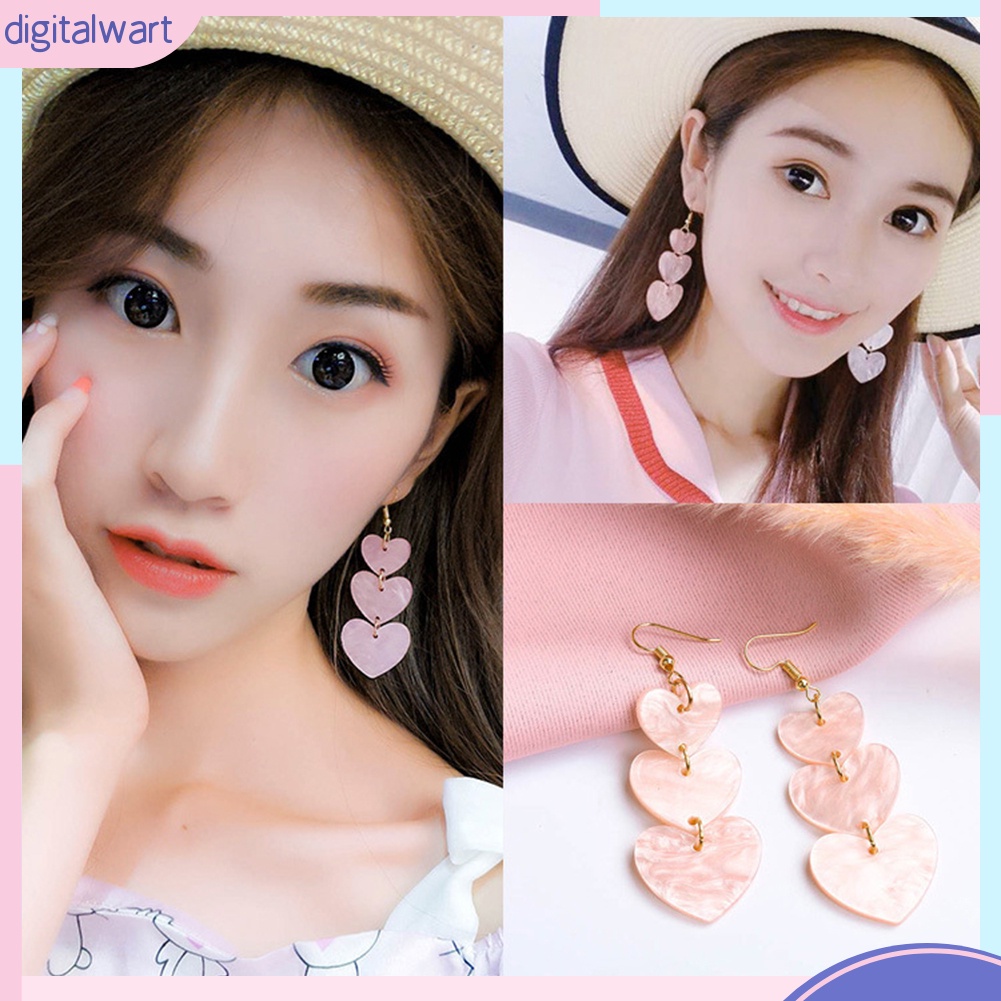 Khuyên móc tai lủng lẳng dài hình trái tim tình yêu ngọt ngào