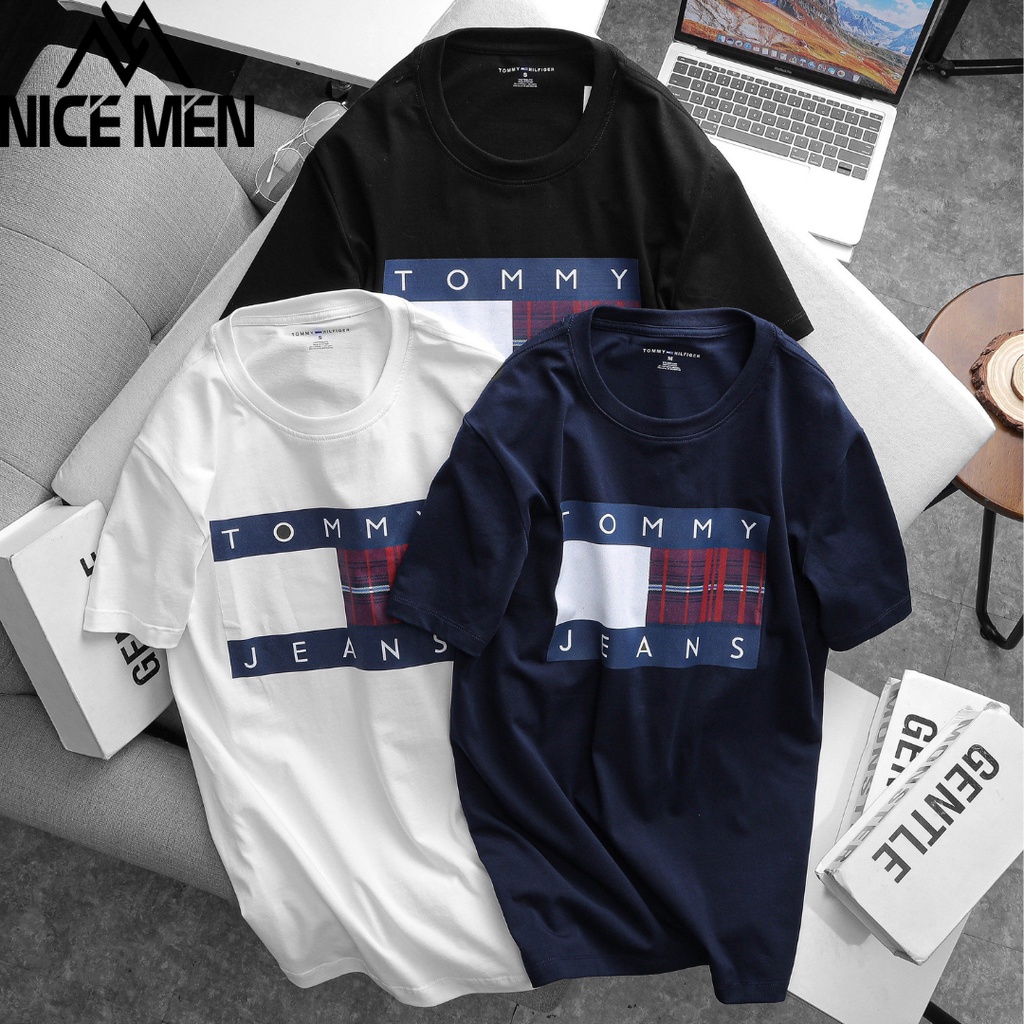 Áo thun nam đẹp cổ tròn TOMMY 1 phông cộc tay 3 màu trắng đen xanh vải cotton cao cấp- NICEMEN