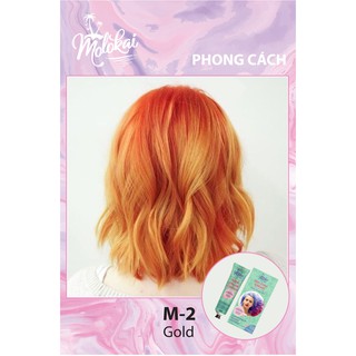 Kem nhuộm tóc phủ bạc MOLOKAI màu vàng M-2 chiết suất từ thiên nhiên tặng kèm trợ oxy dưỡng 60ml