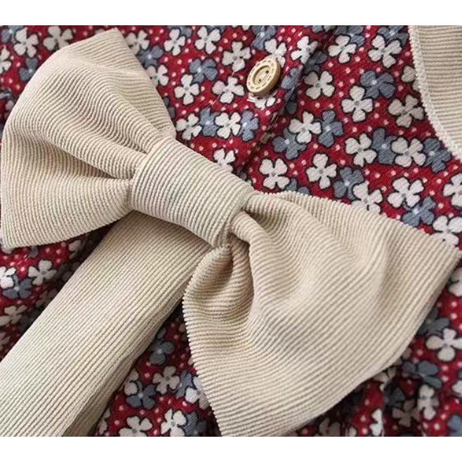 Đầm Công Chúa Tay Dài Đính Nơ Thời Trang Mùa Đông Xinh Xắn Cho Bé Gái