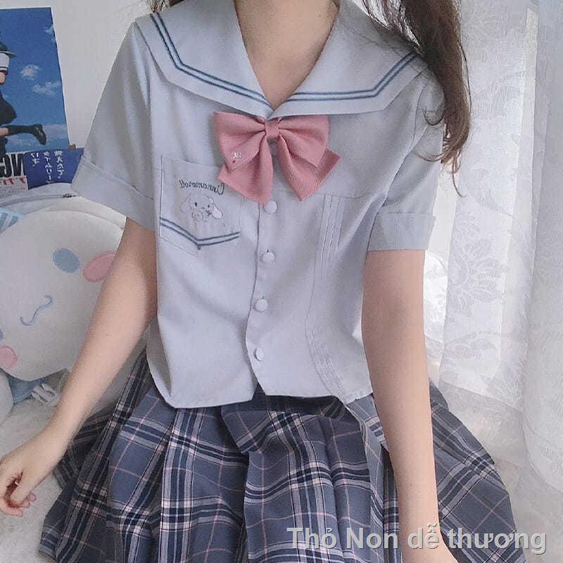 ☬Áo sơ mi ngắn tay hai màu đồng phục JK mùa hè đại học Nhật Bản phong cách thủy thủ chó nguyệt quế phù hợp với c