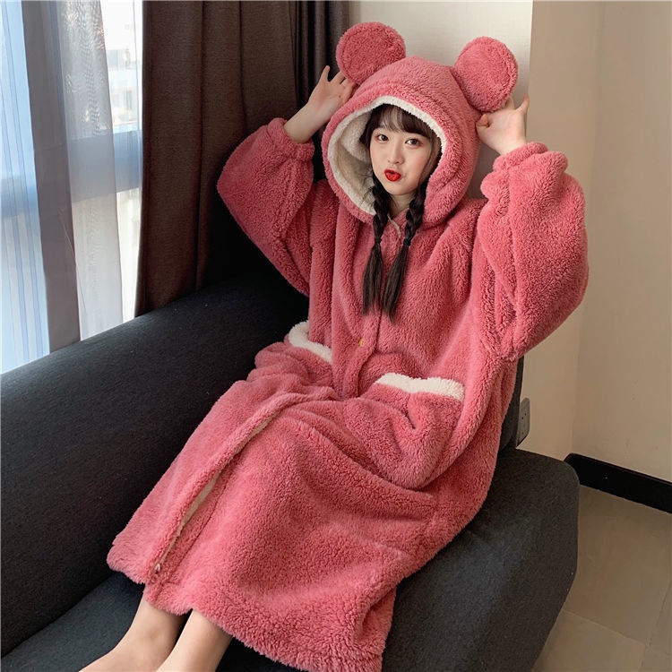 Bộ Đồ Ngủ Vải Lông Dáng Rộng Thời Trang Mùa Đông 2020 Dễ Thương Cho Nữ
