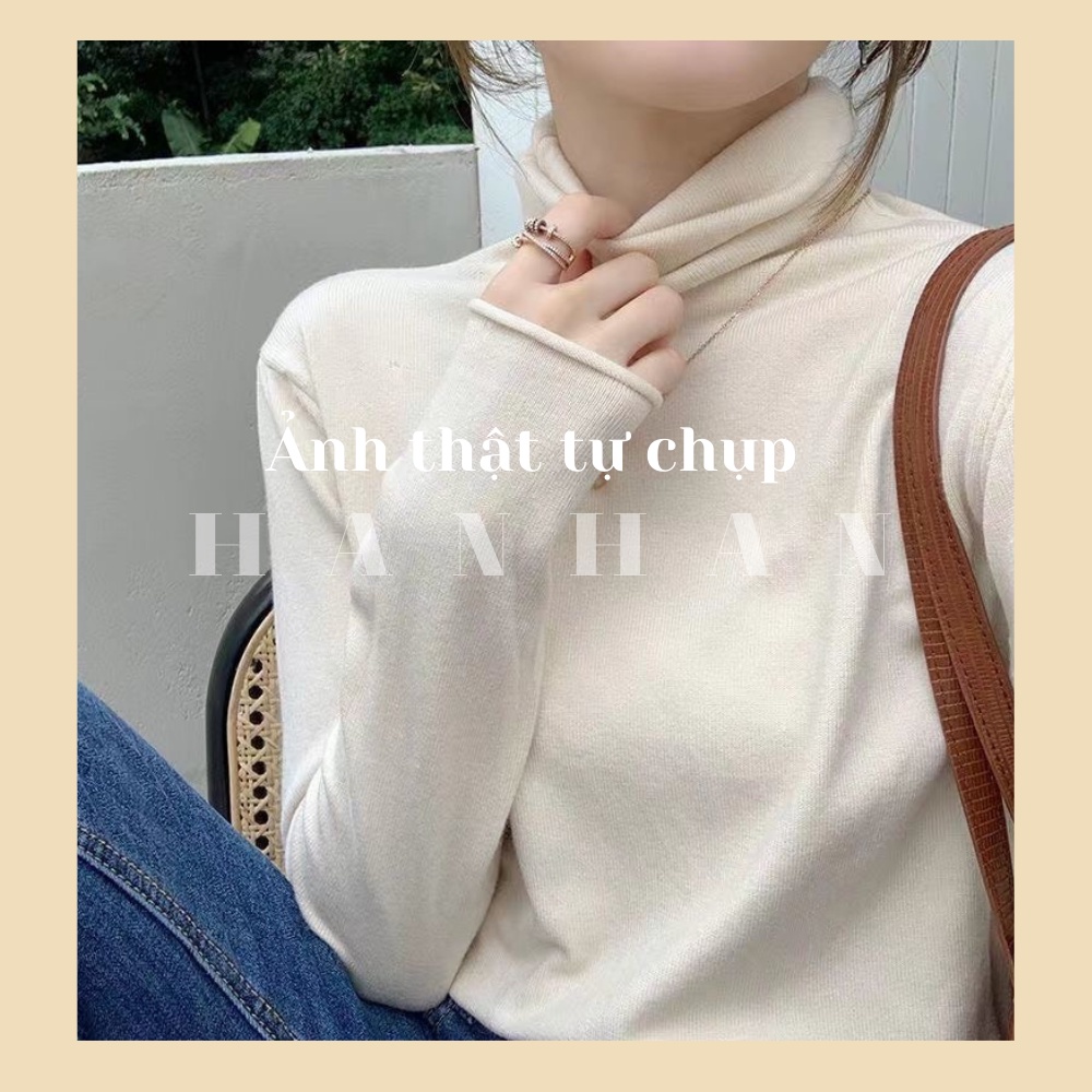 Áo len cao cổ mỏng nữ dài tay nữ thu đông giữ nhiệt basic trắng đen be nâu