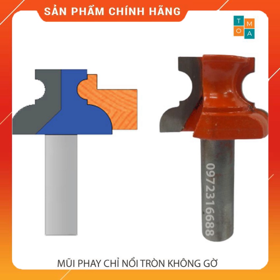MŨI SOI GỖ - MŨI PHAY GỖ ĐÁNH CHỈ NỔI TRÒN KHÔNG GỜ 25MM CỐT 12.7MM - HÀNG VIỆT NAM CHẤT LƯỢNG CAO