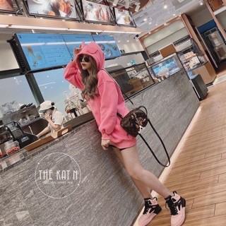 áo hoodie nữ mũ tai thỏ chất liệu nỉ bông hai màu