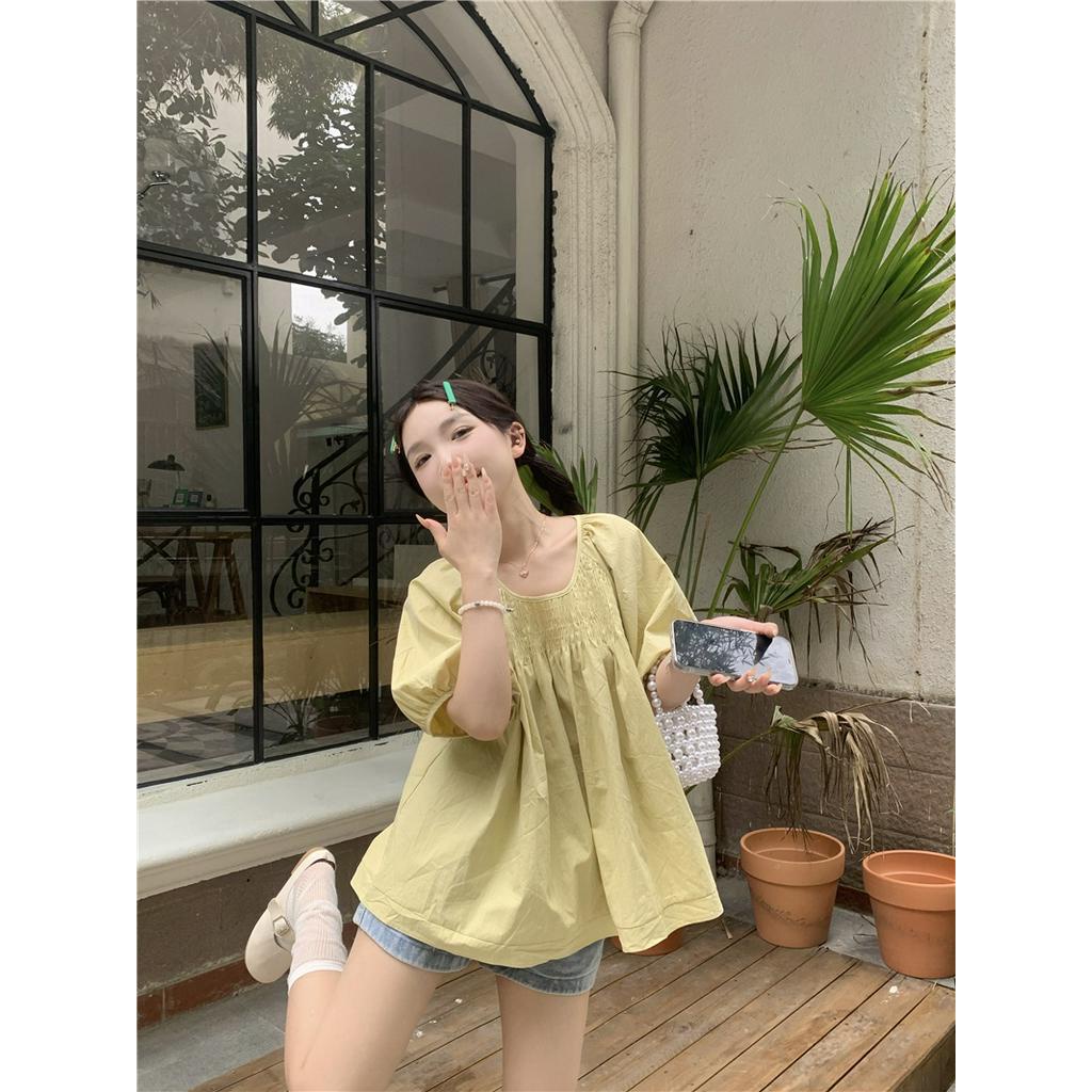 Áo Sơ Mi Cổ Tròn Dáng Rộng Màu Sắc Retro 64232