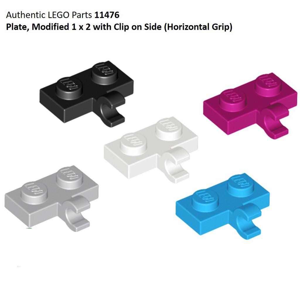 Gạch Lego 1 x 2 với 1 tay cầm, kẹp / Lego Part 11476: Plate, Plate, Modified 1 x 2 with Clip on Side (Horizontal Grip)