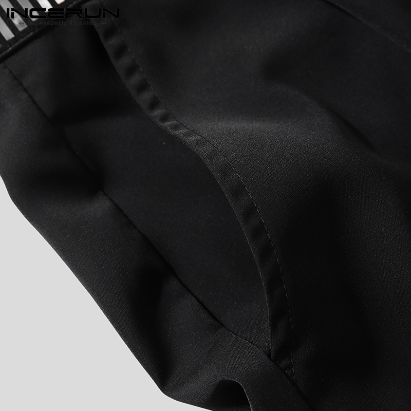 Quần dài Incerun lưng cao ống rộng màu đen phối kim loại thời trang cá tính cho nam