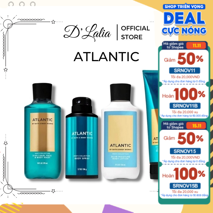 Bộ sản phẩm Sữa tắm gội Xịt thơm toàn thân hương nước hoa cho nam Bath and Body Works – ATLANTIC