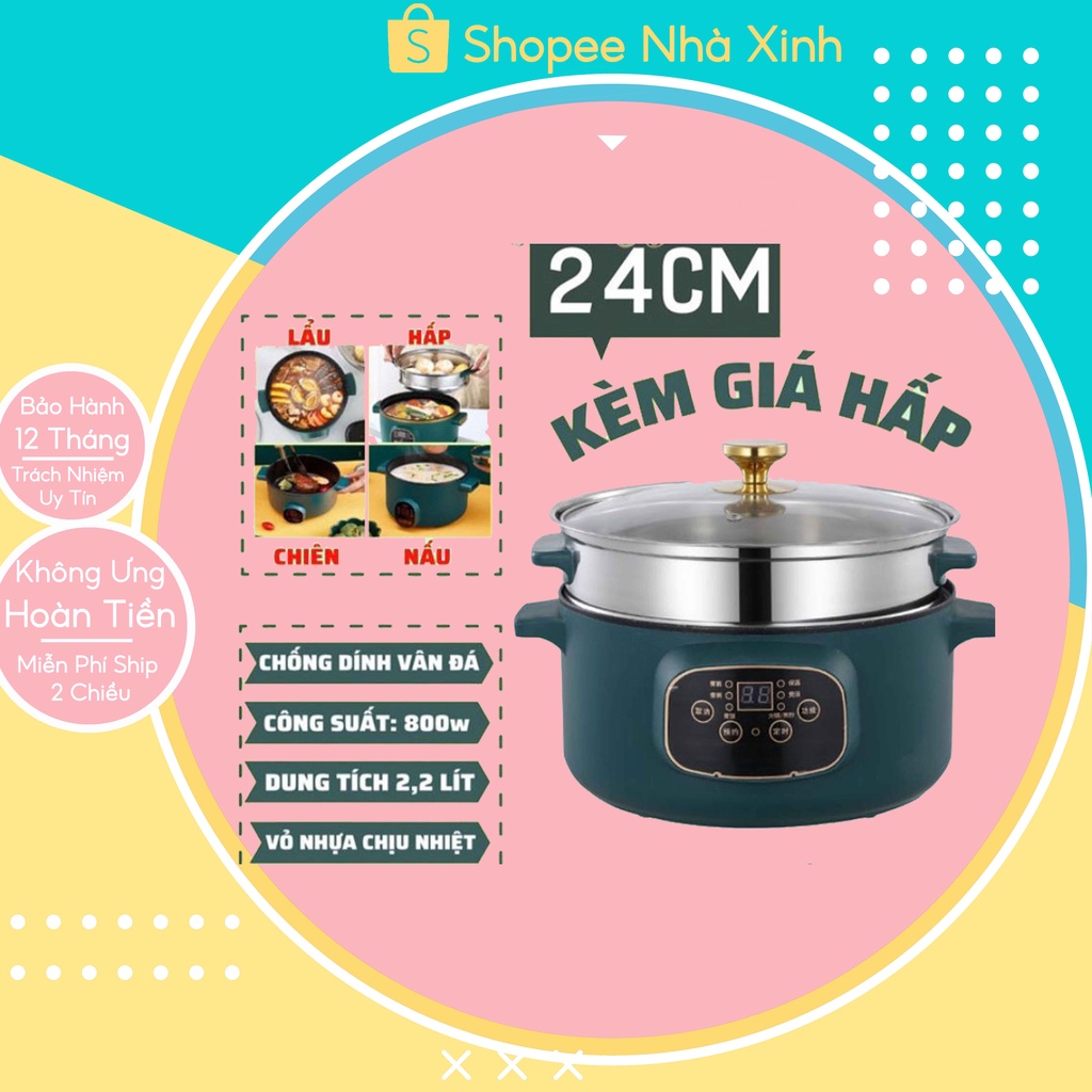 Nồi Lẩu Cắm Điện Mini Đa Năng (Lẩu , Xào, Nấu, Chiên..) Chống Dính Cao Cấp,Bảo Hành Chính Hãng