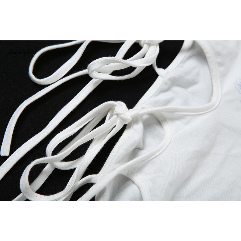 Áo Croptop Cổ Tròn Tay Ngắn Dáng Ôm Phối Dây Rút In Họa Tiết Thời Trang Cho Nữ 2022