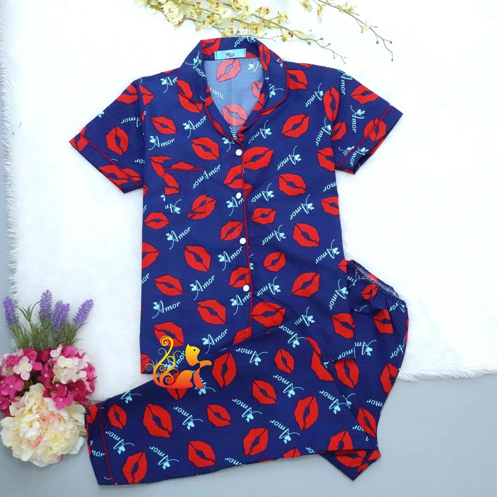 Đồ Mặc Nhà "Lips - Amour" Pijama Kate Thái Quần Dài - Dưới 60kg