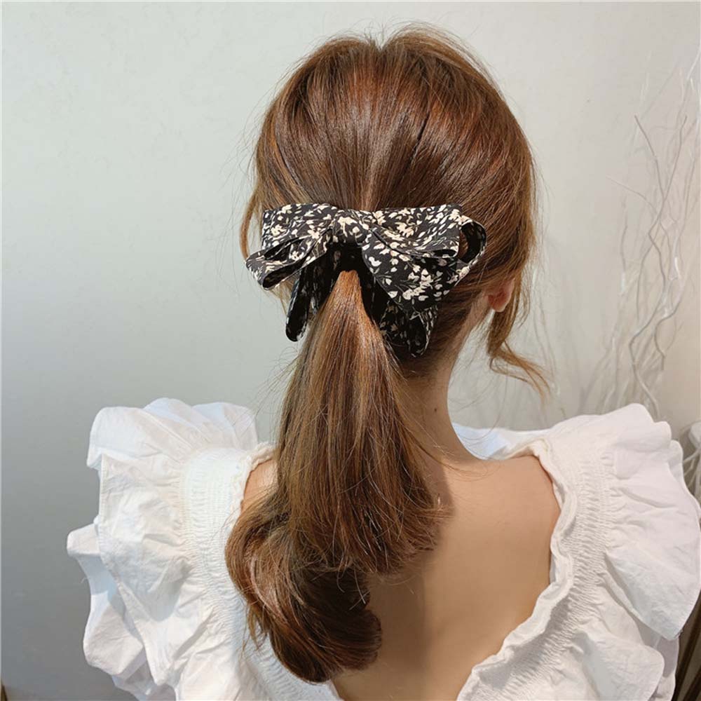 Kẹp tóc thắt nơ nhiều lớp họa tiết hoa thanh lịch dành cho nữ