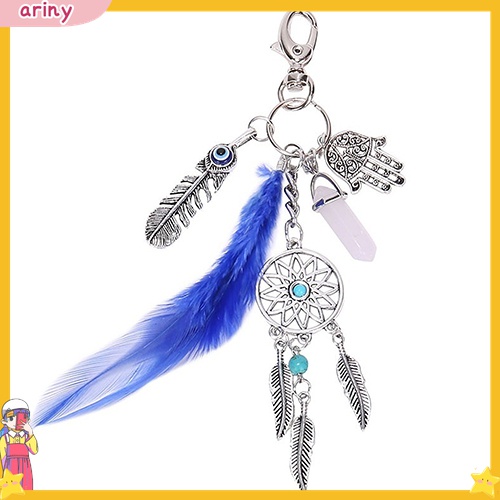 Móc khóa hợp kim dreamcatcher phối tua rua lông vũ