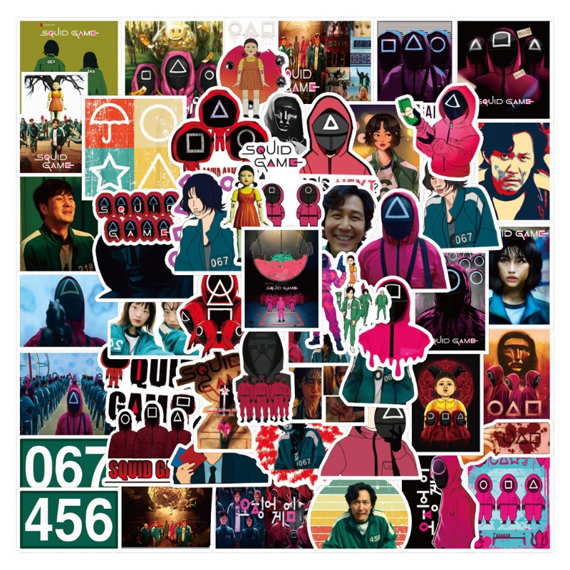 Set 50 hình dán họa tiết Squid Game hình tròn để trang trí cho sổ tay/ máy tính/ ván trượt/ điện thoại di động