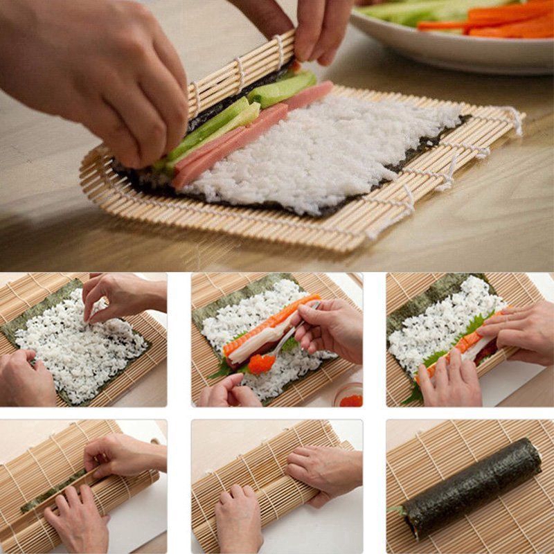 Thảm Cuộn Sushi Bằng Tre Tự Nhiên 24x24cm