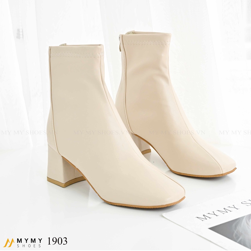 1903 Boot da lì mũi vuông đường chỉ vát khóa sau gót vuông 5p | BigBuy360 - bigbuy360.vn