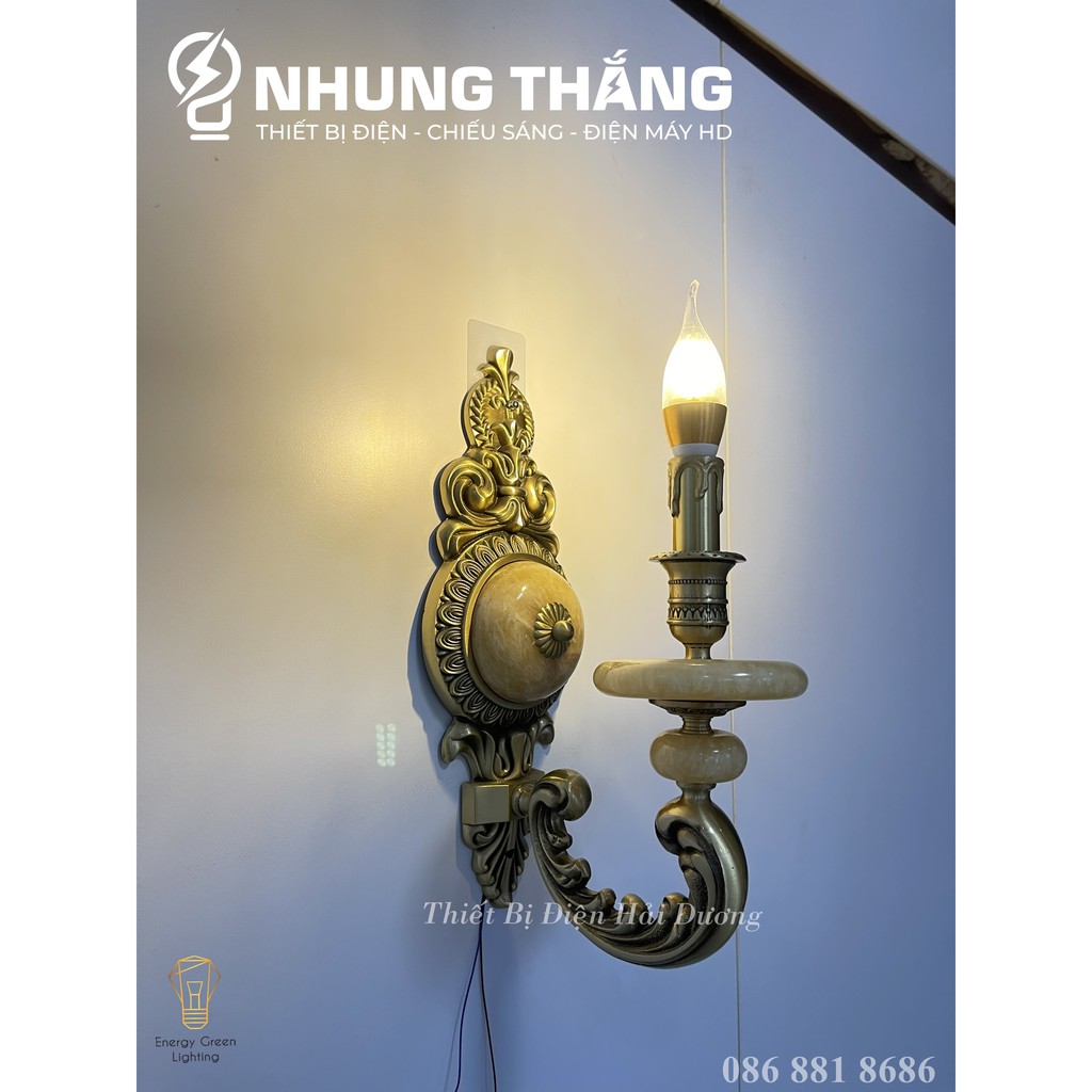 Đèn Tường Nến Đồng Đá Cổ Điển Cao Cấp 8852-1 - Đèn Trang Trí Phòng Khách , Phòng Thờ - Tặng Kèm Bóng Led - Bảo Hành 1Năm