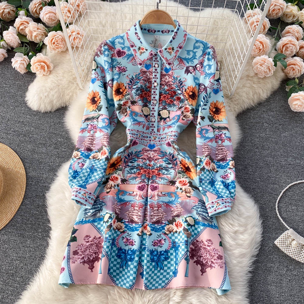 Váy sơ mi dài tay hoạ tiết sang trọng  180222