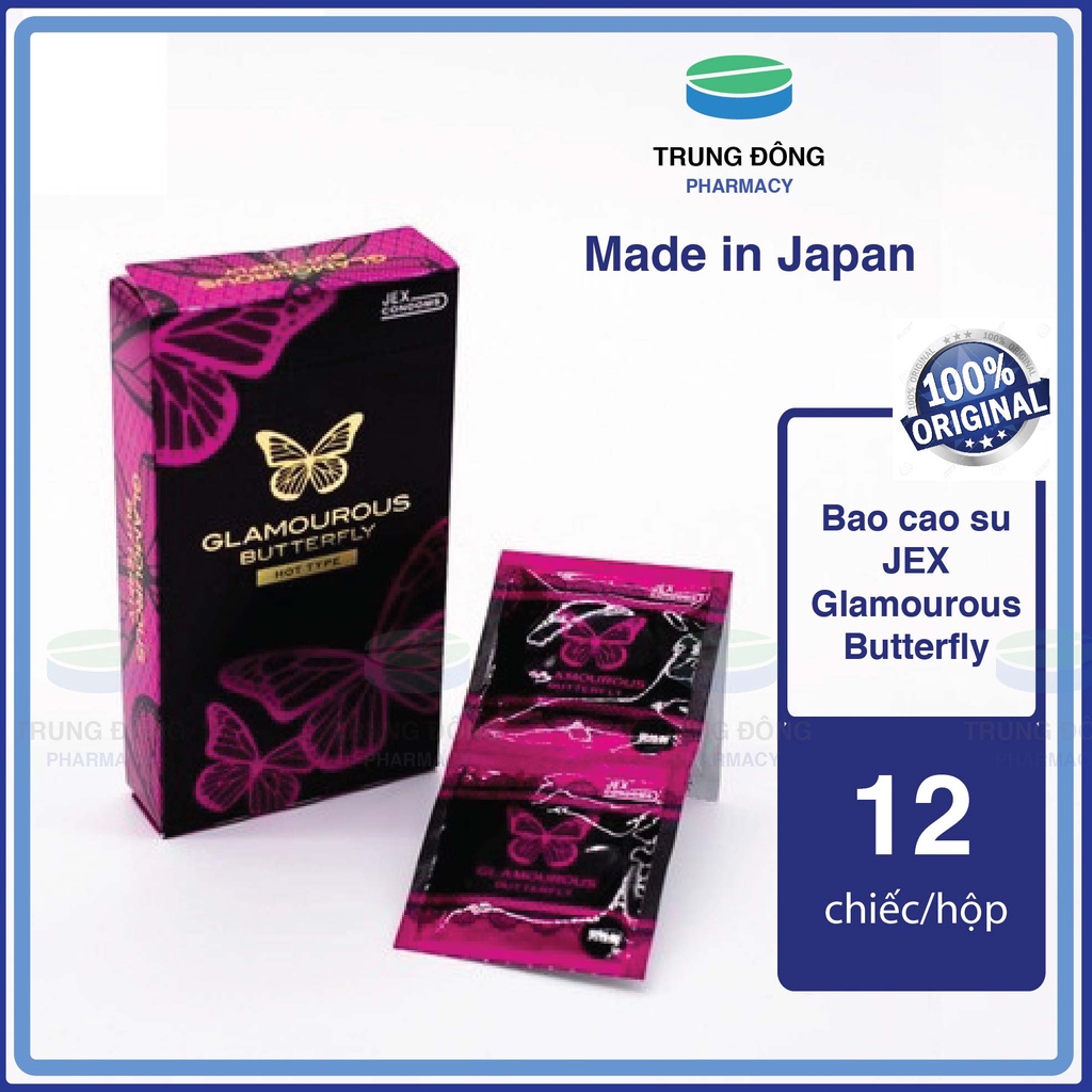 Hộp 12 chiếc Bao cao su JEX Glamourous Butterfly Nhật bản, BCS nhiều gel bôi trơn, mỏng nhẹ - Trung Đông Pharmacy