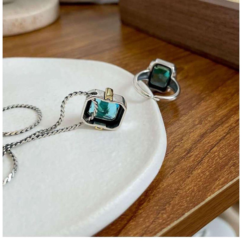Vòng cổ Mặt Đồng Đính Đá Xanh Dương Thanh Lịch Cho Nữ|Nhẫn Đeo Tay Thiết Kế Đơn Giản Cá Tính