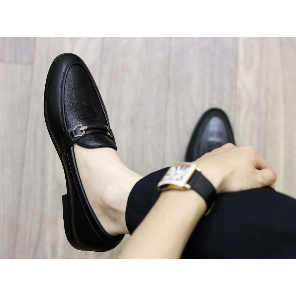 Giày Da nam xả kho giá gốc- giày lười nam dập vân đà điểu mã g004