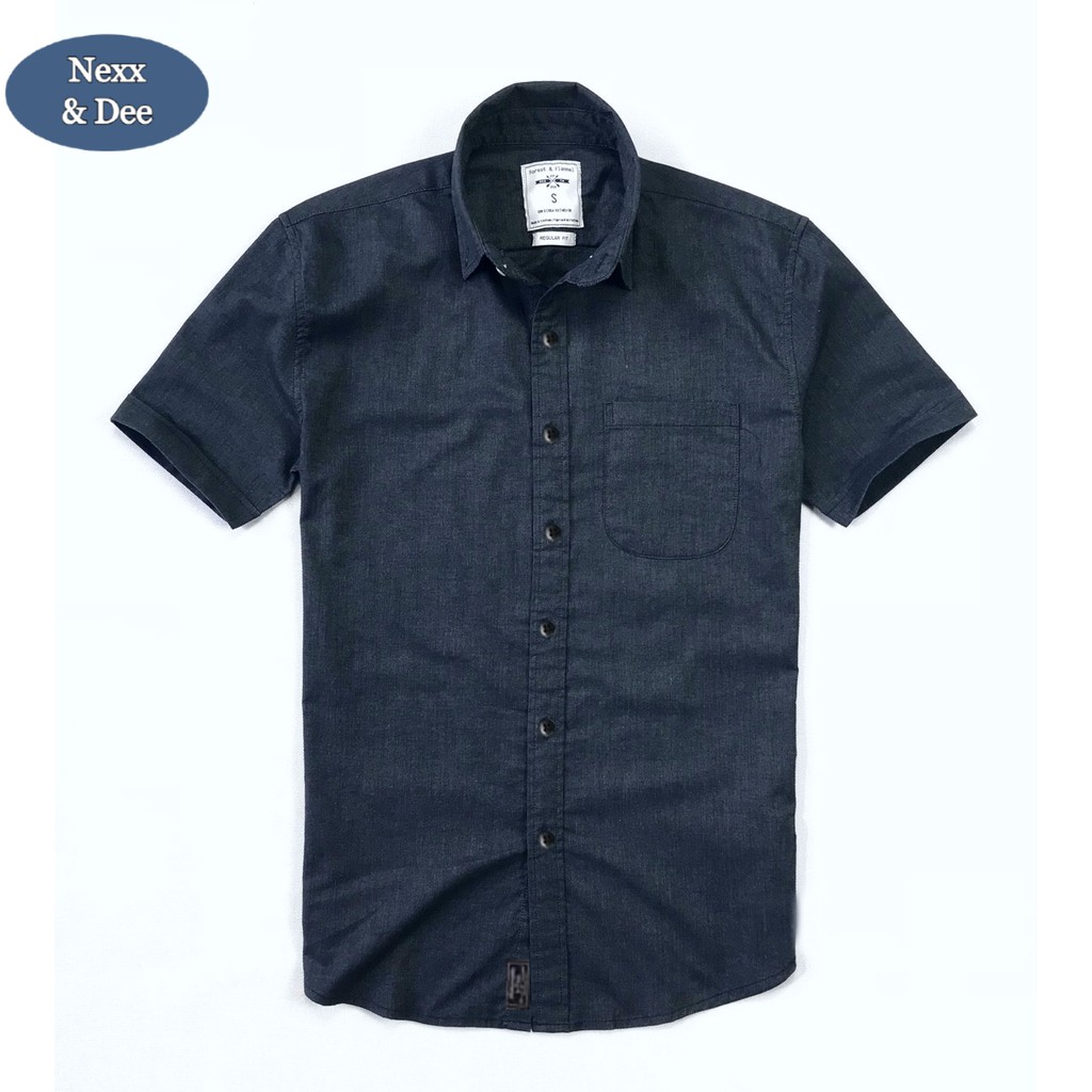 Áo sơ mi ngắn tay nam Nexx&Dee vải oxford denim màu trắng xanh rêu công sở ND02