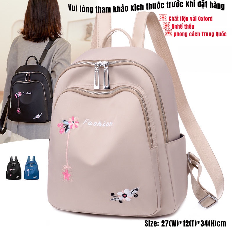 Balo vải oxford thêu họa tiết kích cỡ lớn thời trang cho nữ