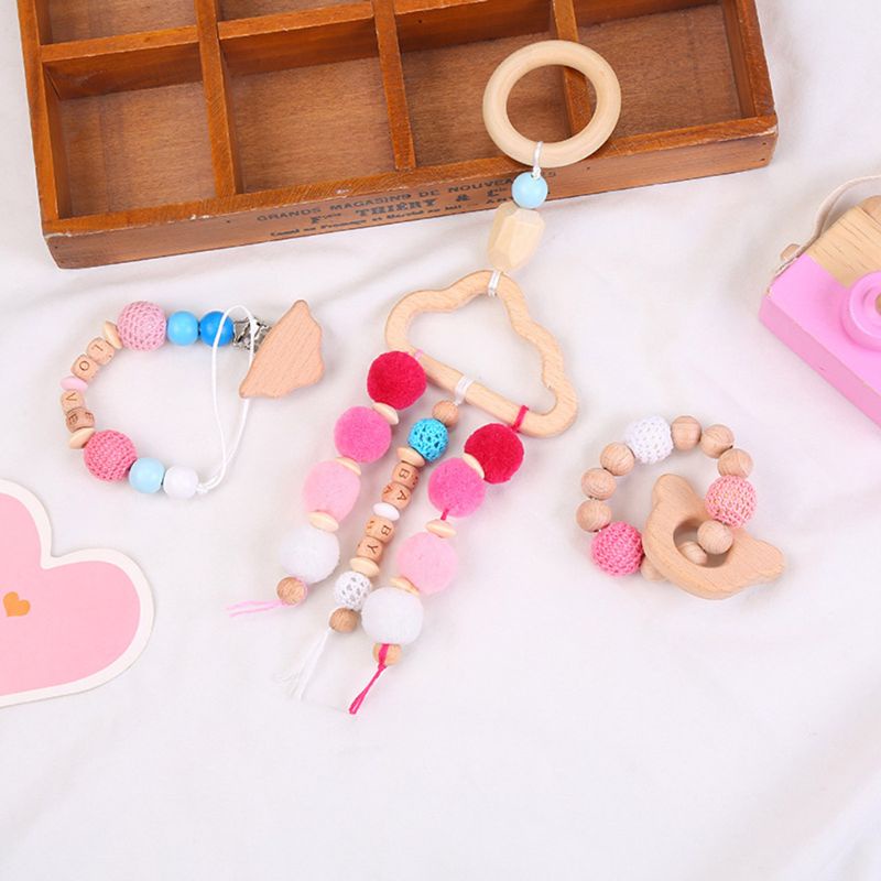 Bộ 3 Món Vòng Đeo Tay / Núm Vú Giả / Kẹp Núm Vú Giả Gặm Nướu Cho