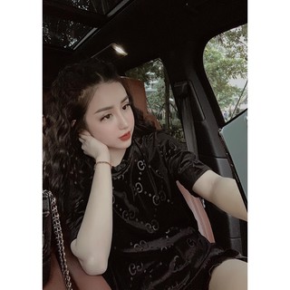 (ảnh thật)Áo thun nhung logo chữ