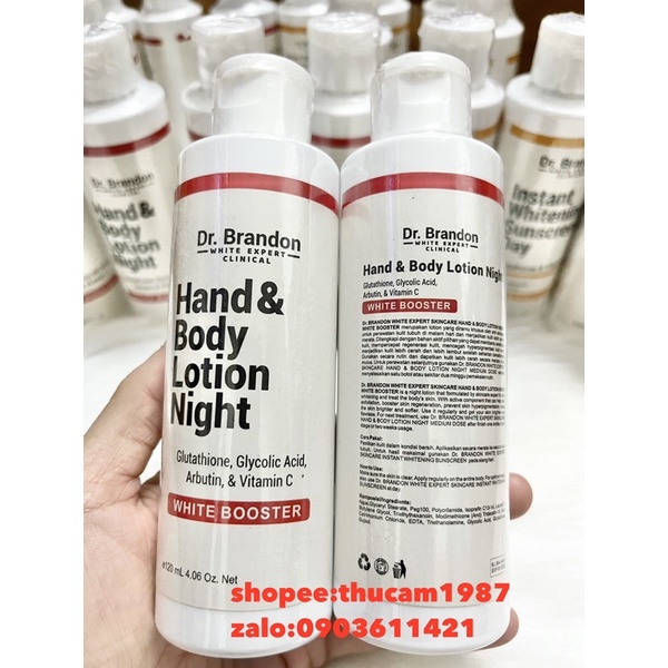 combo Kem dưỡng trắng da, chống nắng Body Dr.Brandon WHITE EXPERT Clinical Hand Lotion Body ngày &amp; đêm.