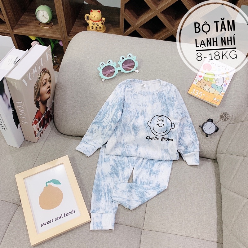 Quần áo trẻ em 8-18kg, bộ đồ dài tay Thu Đông cho bé hình gấu chất tăm lạnh mềm mịn siêu hot 2022