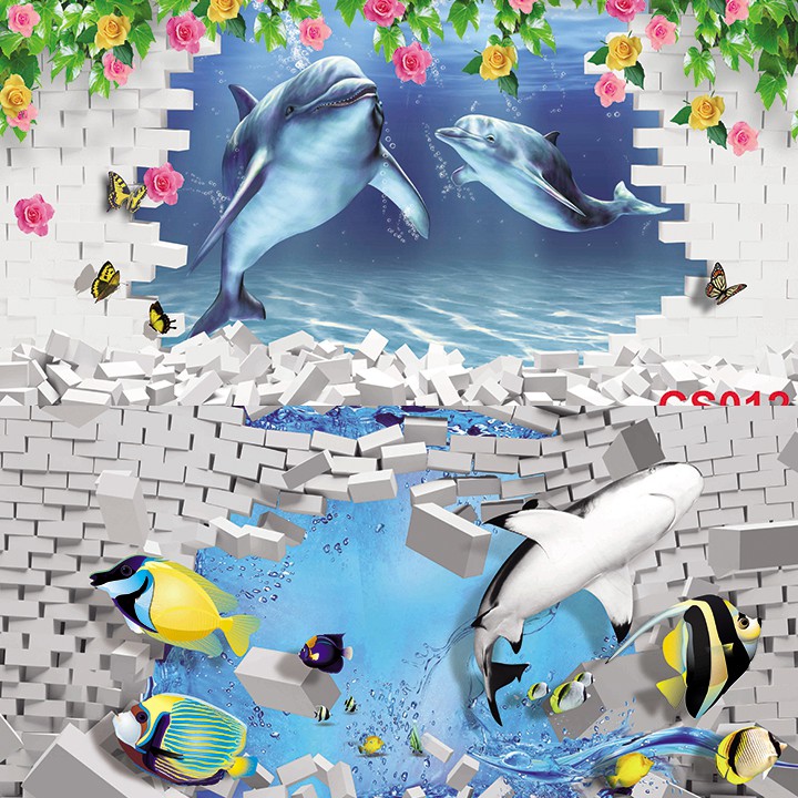 🐬Tranh dán tường 3D cá voi cho bé🐬