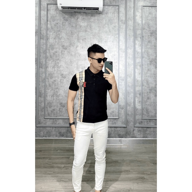 ÁO THUN NAM PHỐI HAI MÀU KEM VIỀN CARO ĐẸP SANG ĐẲNG CẤP