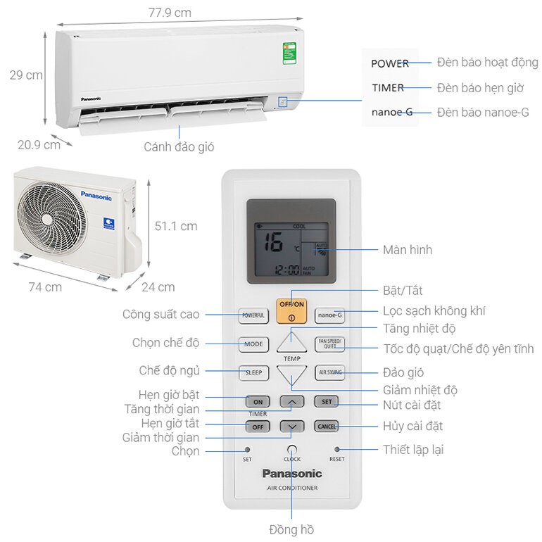 Điều Hòa Panasonic 1 Chiều 9000BTU CU/CS-N9WKH-8